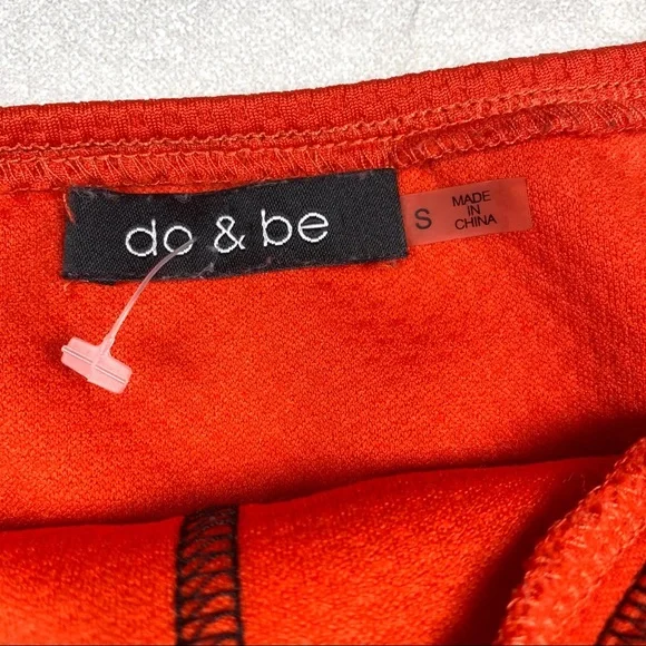 Vibrant Orange & black body suit top w/ geomagnetic black line detail - Picture 8 of 10